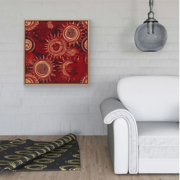 Warren Reed Abstract Red Moon and Sun Framed Canvas