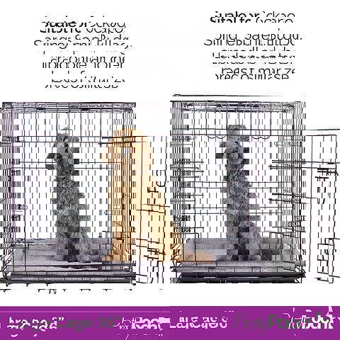 ProKleen Pretty Pooch Dog Crate Large Cage Puppy Cat Pet Training Tray Double Door and Bed With Two Cloths