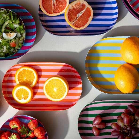 Love Frankie Small Stripy Oval Trays - 5 Colours Available - Small Oval Stripy Tray in Coral and Apricot