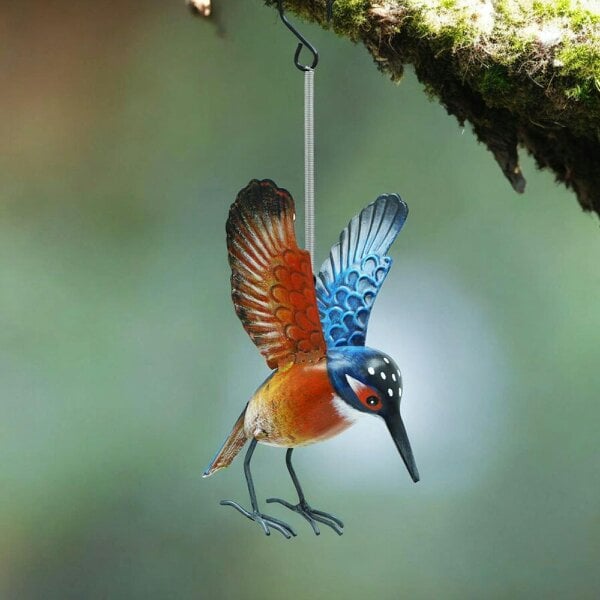 EDH Door Hardware Small Metal Hanging Kingfisher(14cm x 10cm x 10cm) – Handcrafted Weather-Resistant Bird Ornament –Decorative Hanging Robin