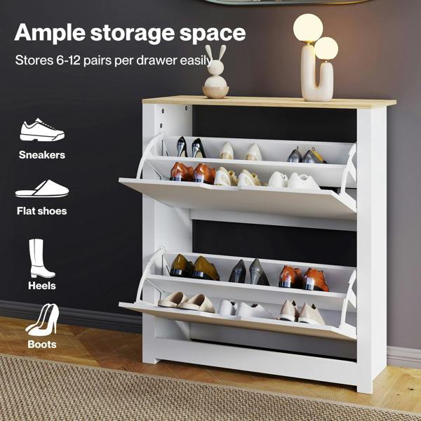 Levede Shoe Cabinet White Narrow Flip Drawers Adjustable Shelves Storage Cabinet