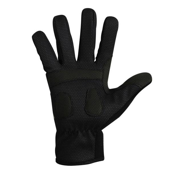 Black full-finger winter cycling glove, palm view with grippy padded palm, on white - Optimum
