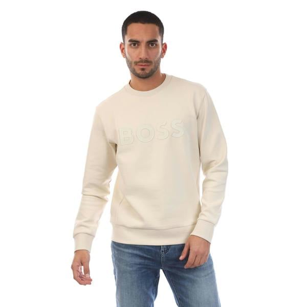 Boss Mens Salbo Logo Stretch Sweatshirt - Off White - 
