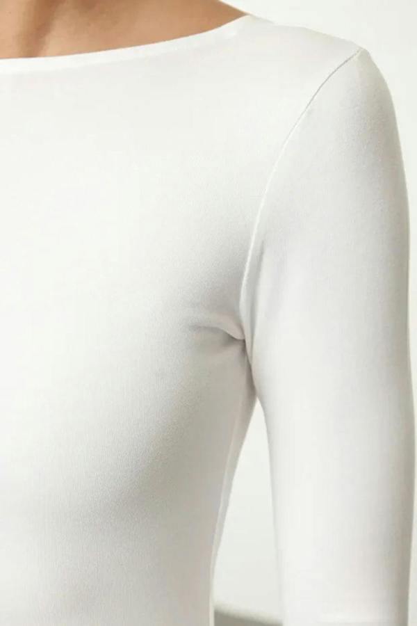 Hoxton Gal Cotton Stretch Fitted Knit Blouse with Open Back Detail
