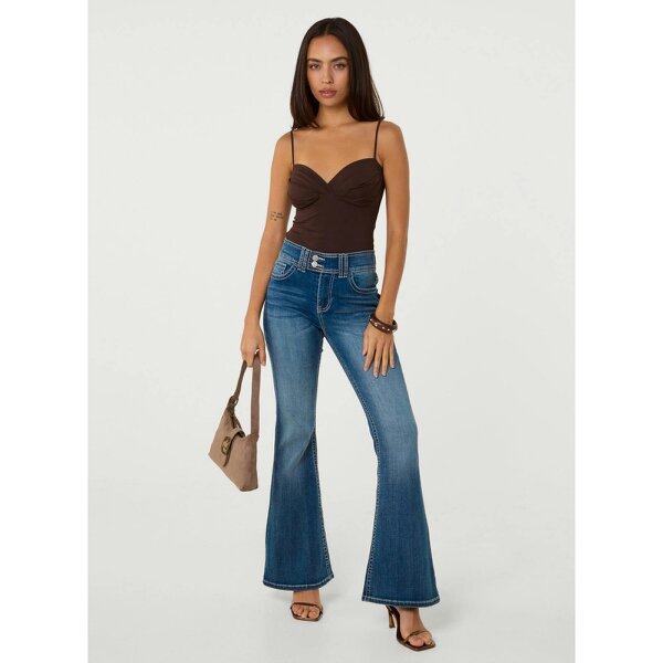 Pink Vanilla Embellished Butterfly Pocket Flare Jeans