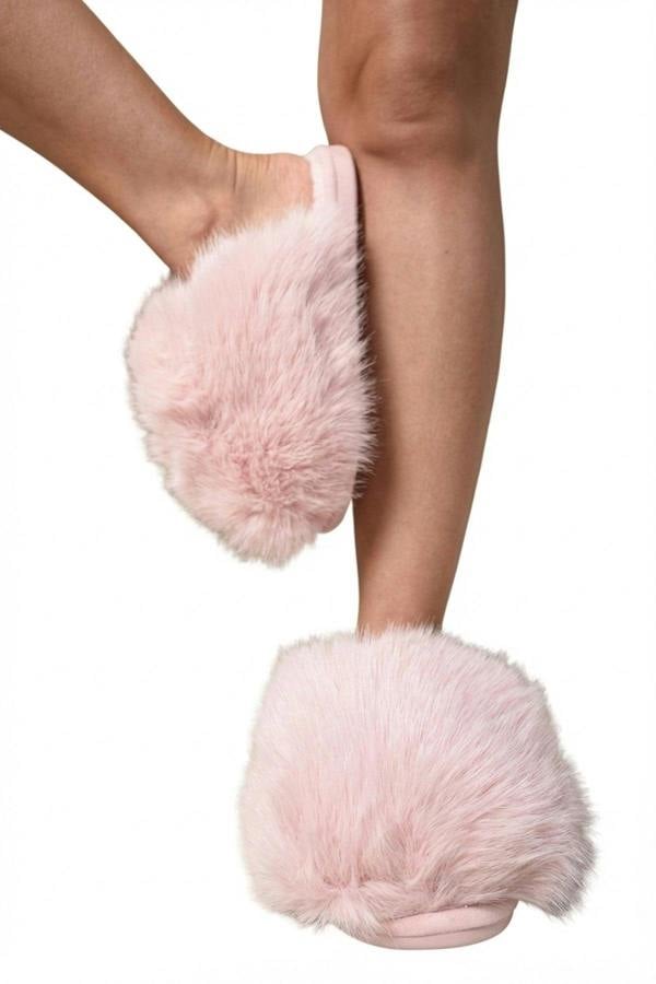 Mildred Fluffy Faux Fur Winter Sandals - Pink_wb