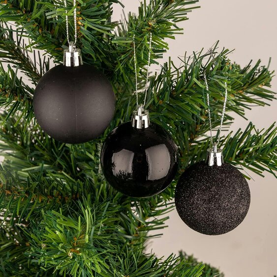 Shatchi 50mm Black Shatterproof Christmas Baubles in 9 Pack and 18 Piece Sets with Mixed Finishes