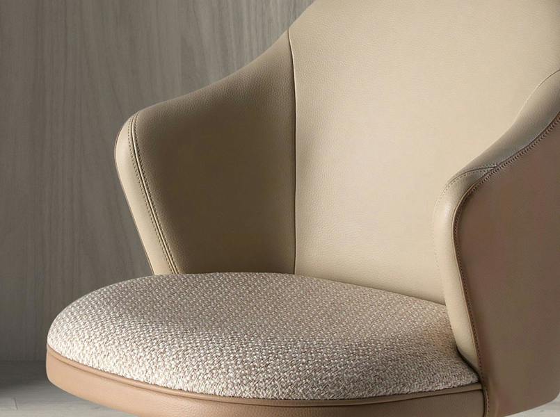 Angel Cerdá Swivel Stool in Cream Marbled Fabric and Brown Leatherette 4232