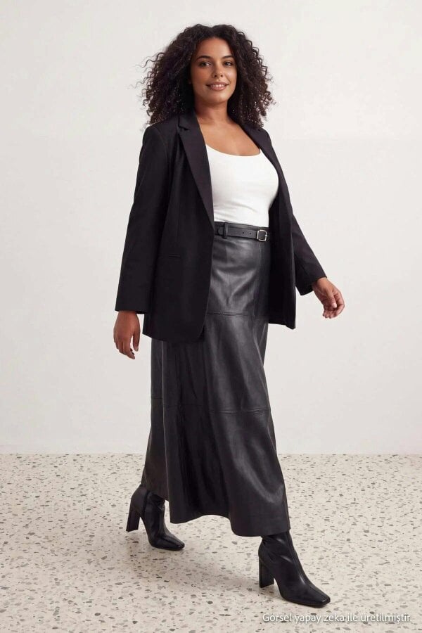 WOVCOR High Waist A-Line Faux Leather Maxi Skirt