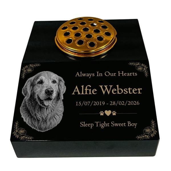 Memorials Direct Dog Memorial Granite Photo Desk - Floral Design