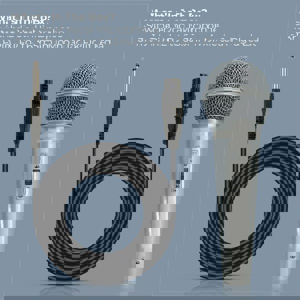 Mr Entertainer Soundlab Dynamic Vocal Microphone With Fixed 3m 6.35mm Jack Lead Silver