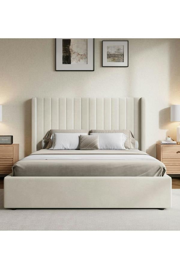 Groundlevel Belgravia Velvet Upholstered Gas Lift Ottoman Bed Frame