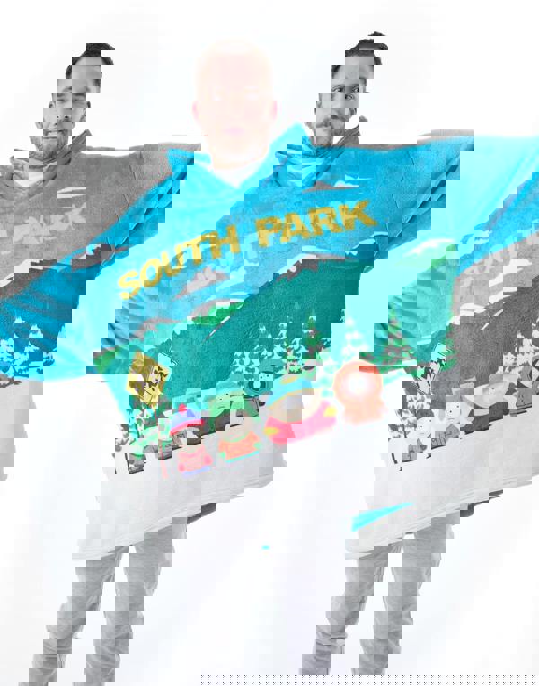 South Park Mens Blue Bus Stop Scene Blanket Hoodie (One Size)