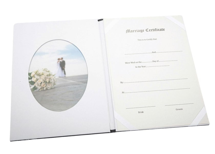 Beautiful Black Satin Fabric Wedding Certificate Holder with Silver Floral Decor Image 4