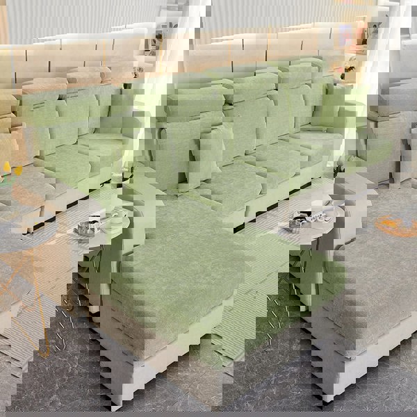 Anyhouz Anyseat Sofa Cover Mint Green L-Shape Polyester Chenille Thick Stretchable Cushion For Living Room Normal Size Large