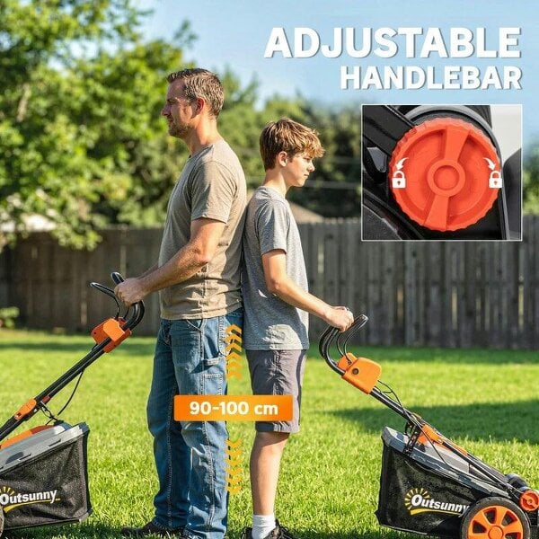 1800W Electric Lawnmower with 40cm Cutting Width, Mulching Feature, 50L Grass Collection Bag, 6 Cutting Heights
