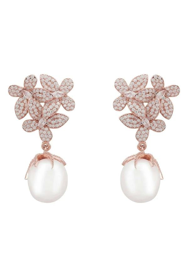 Latelita Flowers Pearl Earrings Rosegold White