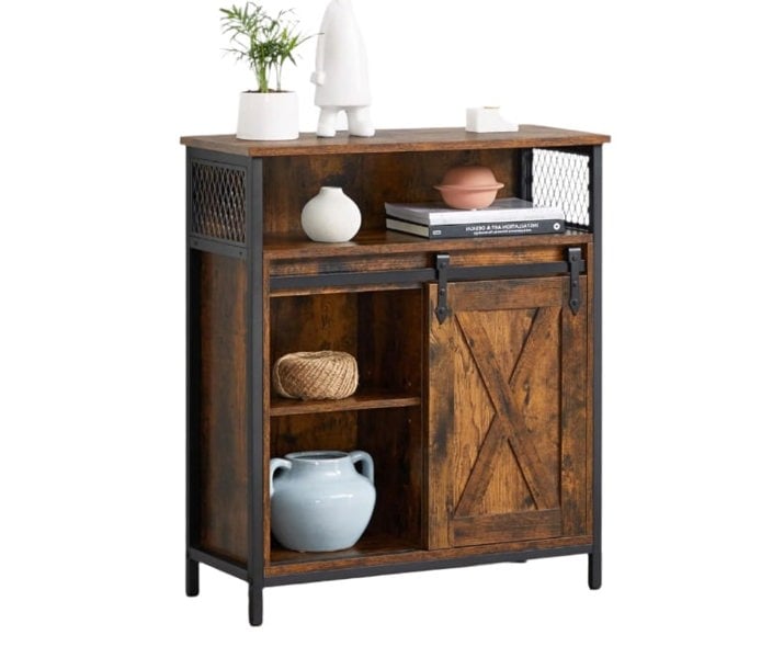 Modcraft Industrial Storage Cabinet with Sliding Door, Adjustable Shelf, Open Compartment for Entryway & Living Room