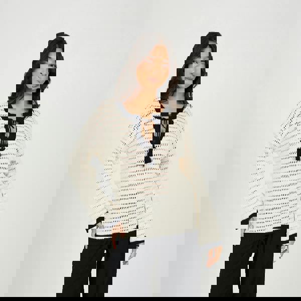 Brave Soul Cream Loose Knit V-Neck Jumper - Cream Image 1