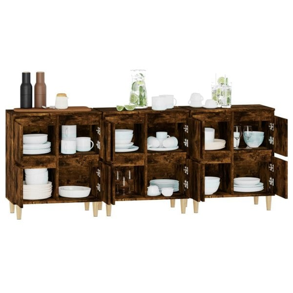 Berkfield Sideboards 3 pcs Smoked Oak 60x35x70 cm Engineered Wood