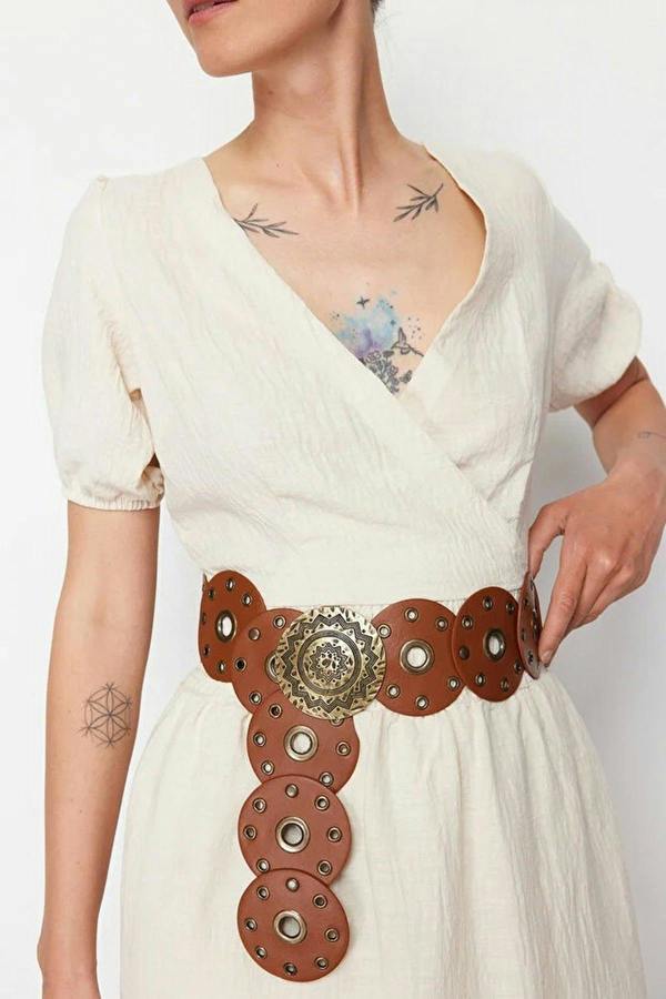 WOVCOR Faux Leather Belt with Troc Details
