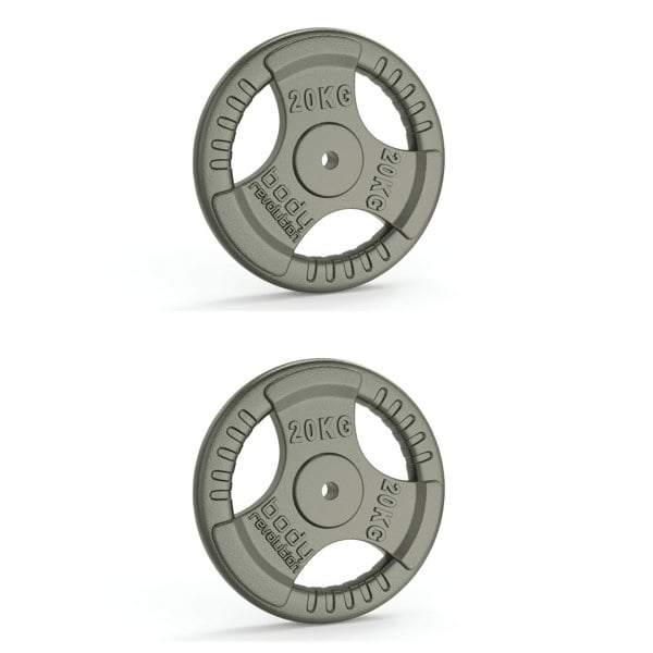 Body Revolution 2x 20kg Cast Iron Weight Plates - 1" Standard Tri Grip