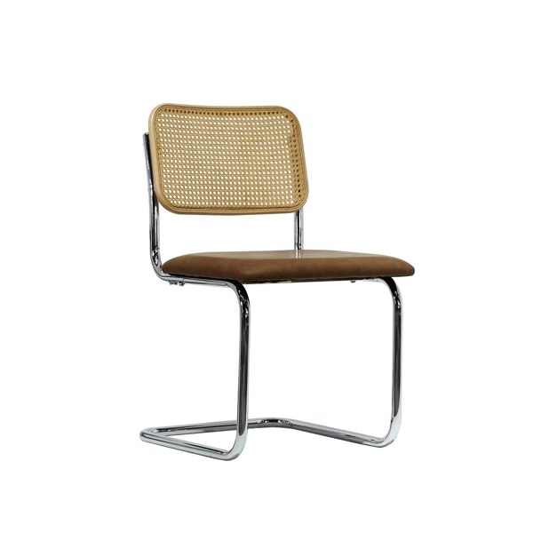 Furniture One Dining Chairs Set of 2, PU Upholstered Dining Room Kitchen Armchair with Cane Back and Metal Frame for Living Room, Bedroom