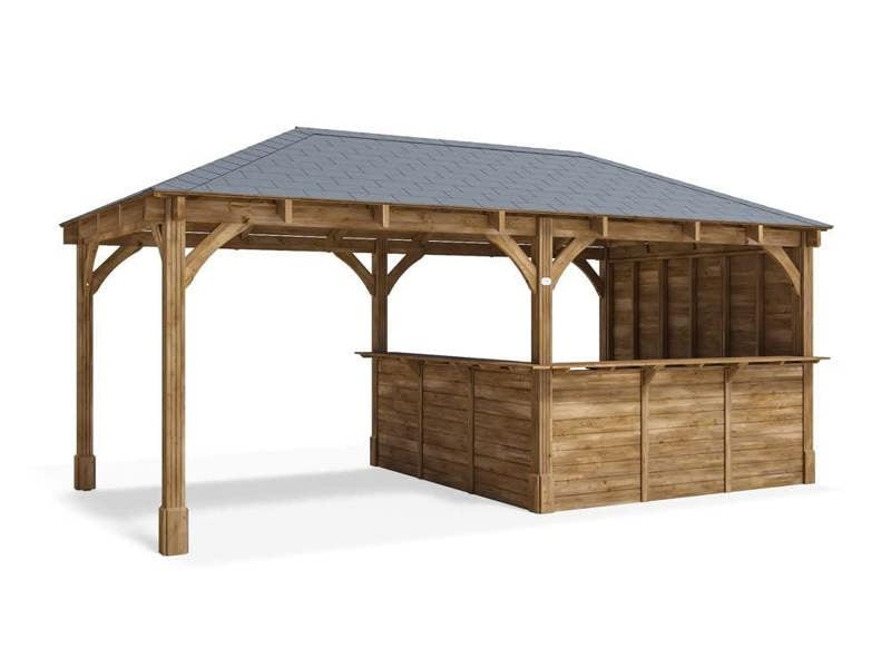 Dunster House Dunster Wooden House Garden Bar 6m x 3m Roof Shingles Outdoor Pub Shed with Counter Leviathan Side Wall