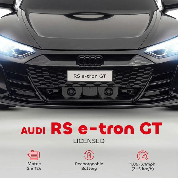 Black kids electric ride-on car, front grille and LED headlights, Audi-style design