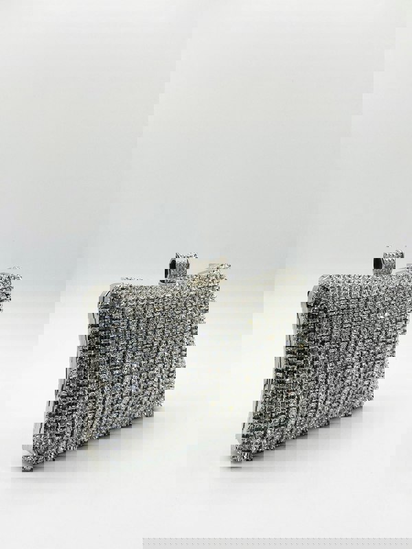 SVNX Silver Diamante Clutch Bag
