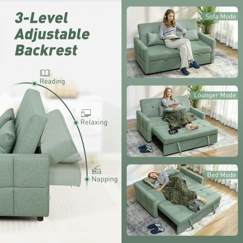 Wyld Haus Nenase Mint Green Upholstered 3 Way Convertible 2 Seater Sofa Bed