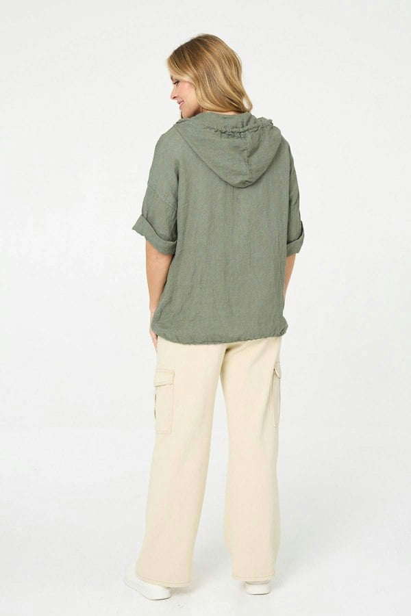 Khaki | Zip Front Drawstring Hooded Parka Jacket
