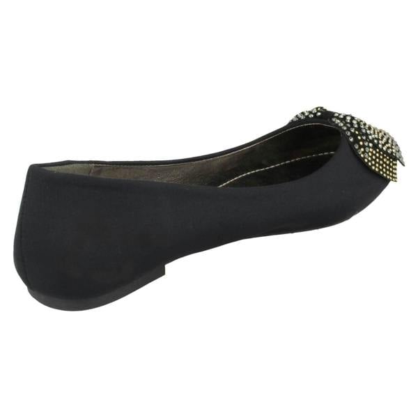 Spot On Ladies Spot On Bow Trim Black Ballerinas F80326