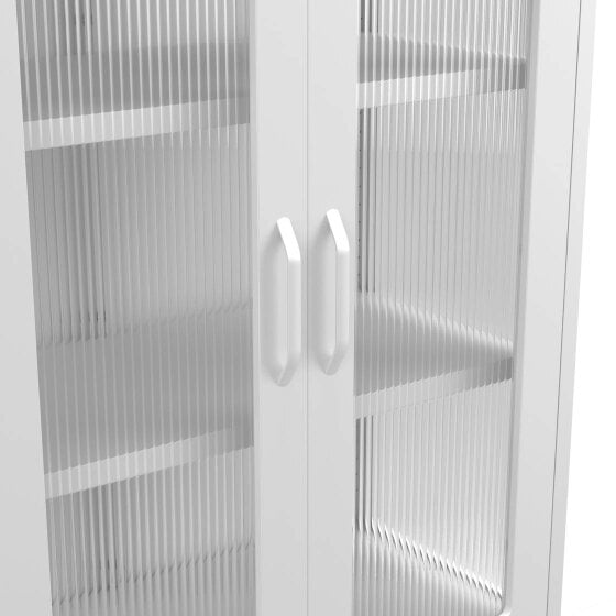 Wyld Haus Bramblewood White Metal Steel Cabinet 2 Glass Door 3 Shelves