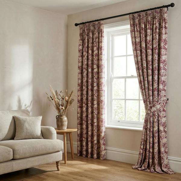 Marseille made-to-measure curtains in Jazzberry, styled in a living room