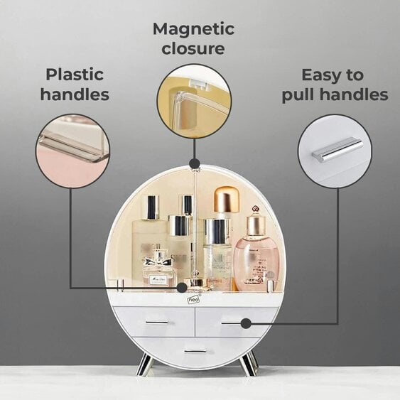 Neo Off White 2 Drawer Round Cosmetic Organiser