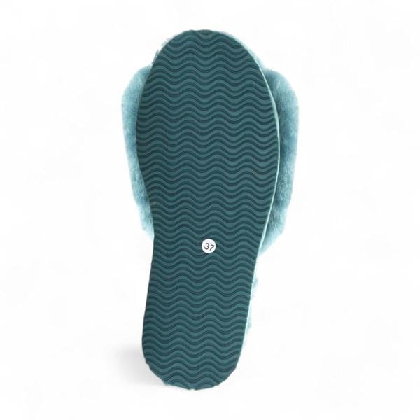 Infinity Leather Women's Sheepskin Slippers Teal Warm Winter Fur Sliders - Nordic