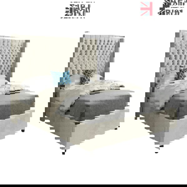 Casa Magna Volta Straight Winged Upholstered Soft Velvet Bed Frame - Cream