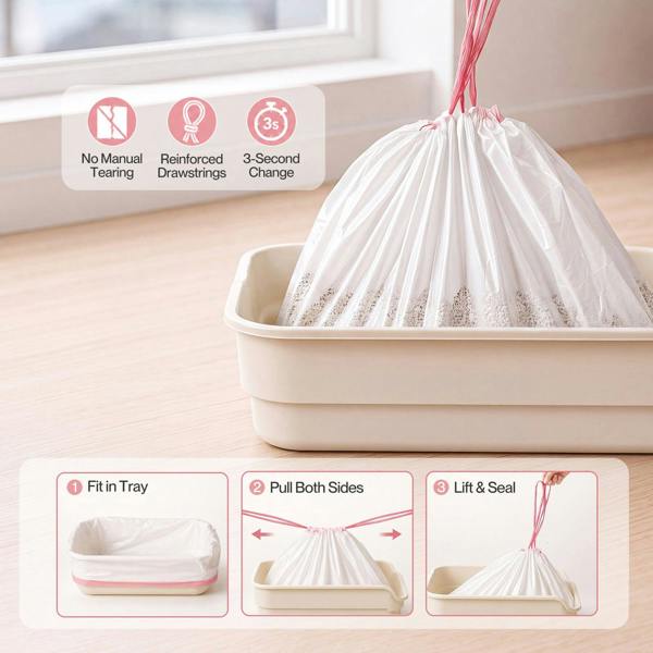 Skylos Cat Litter Bags Auto Scoop Bin Liners Heavy Duty Drawstring 30/40/120 Pack