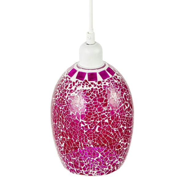 Vibrant Crackle Mosaic Glass Pendant Lighting Shade in Strong Magenta Image 3