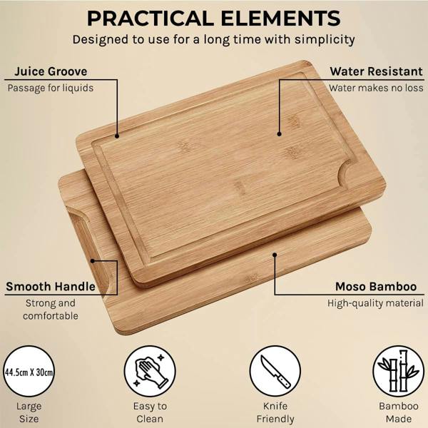 ADOV Large Bamboo Chopping Board, 2 in 1 Cutting Board and Serving Tray with Juice Groove, 41 x 30 x 2 cm