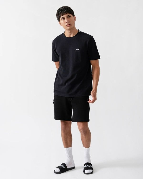 BOSS Green Taddy Mens Cotton Piqué T-Shirt with Oxford-Jacquard Back Collar - Dark Blue 402