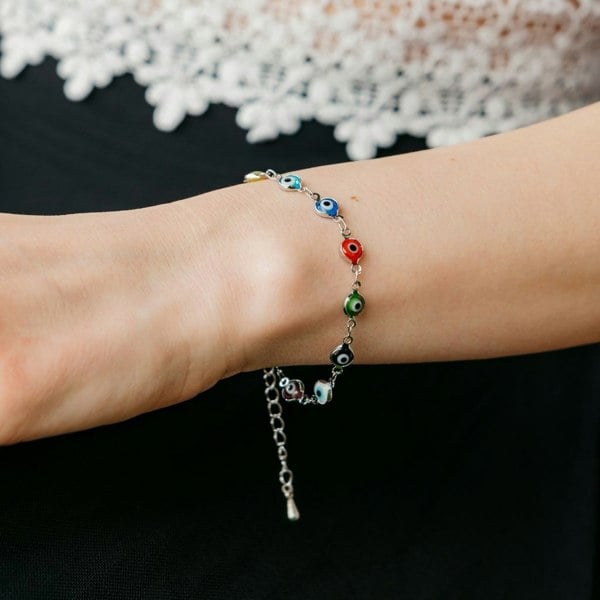 The Colourful Aura Multi-Colour Turkish Evil Eye Charm Colourful Beaded Protection Rainbow Bracelet