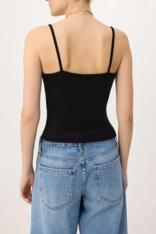Strappy Ruffled Fitted Knitted Blouse