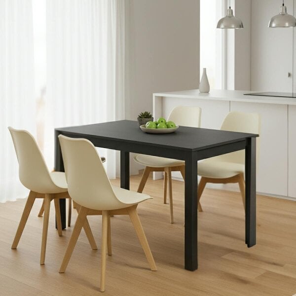 Kosy Koala Dark Grey Dining Table Set with 4 Cream Dining Chairs Stylish Modern Kitchen Dining Room Set