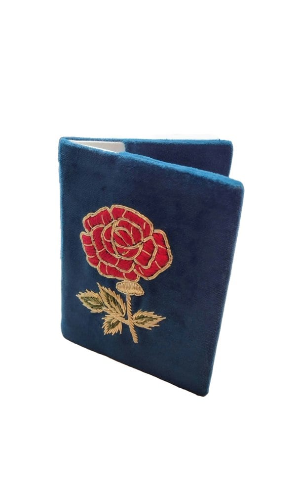 Ty Hedge Hand-Embroidered Ty Hedge Velvet Passport Holder - Blue