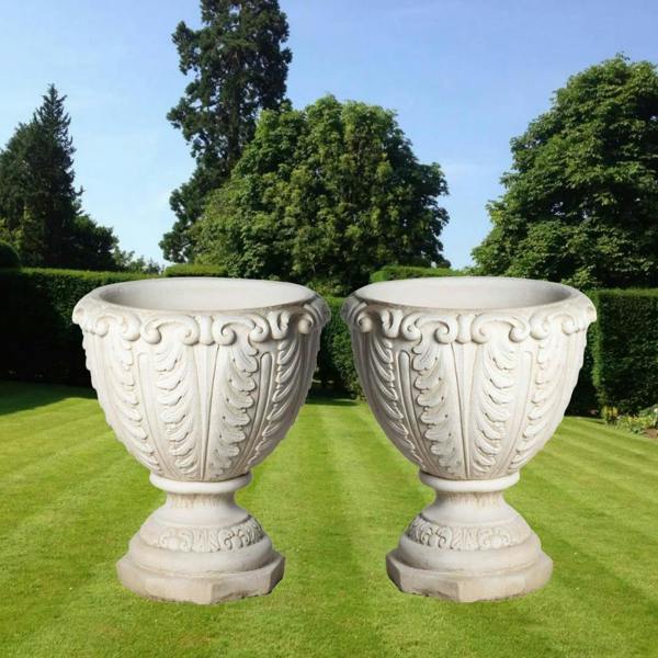 Pair of Large Roman style White Stone Vases