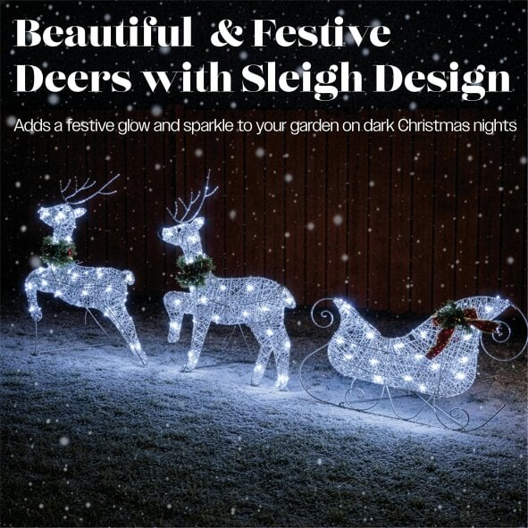 Scotts of Stow Xmas Haus LED Silver Glitter Deer and Sleigh Outdoor Decoration with Flash  and Timer