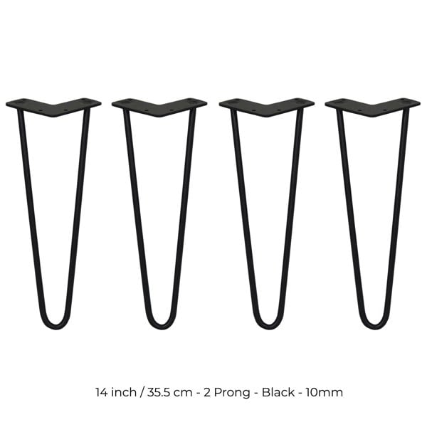 SkiSki 4 x 14" Hairpin Legs - 2 Prong - 10mm - Black