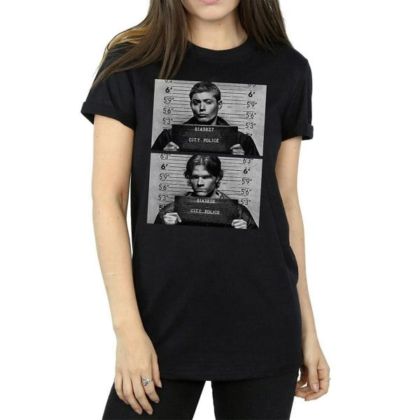 Supernatural Womens Winchester Mugshot Cotton Boyfriend T-Shirt - Black